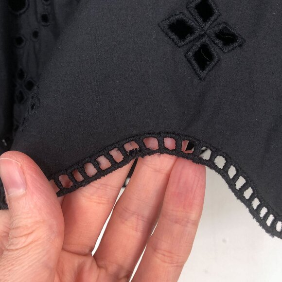 Ganni Broderie Anglaise Cropped Blouse Top Eyelet Embroidered Size XS * in Black - Picture 10 of 16